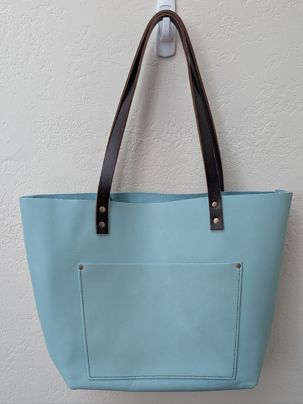 Mint Large Classic Tote With Dark Brown Handles, EUC